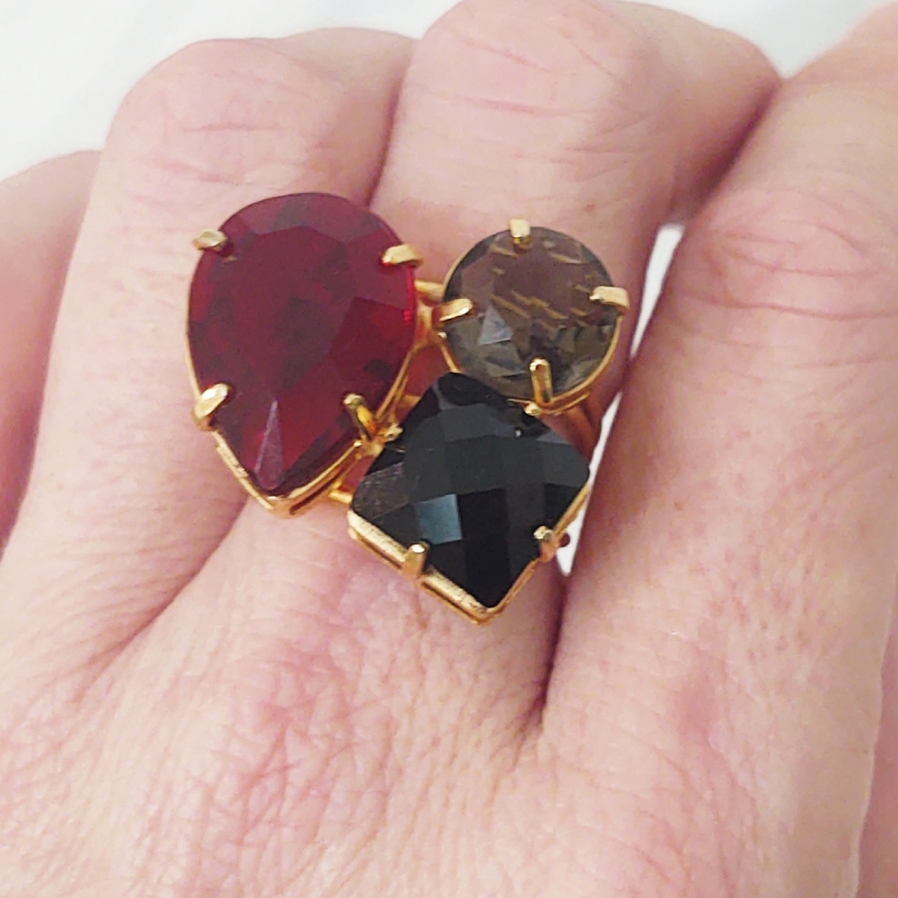 Vintage 1980s Oversized Gold Multicolored Ring- Size 6.75 - Picture 6 of 6